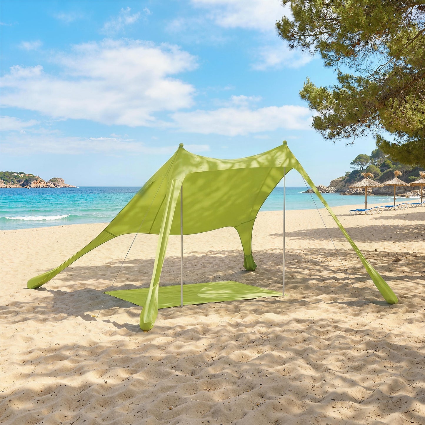 Outsunny Carpa Playa Plegable Con Esterilla Upf50+ Postes De Aluminio Pala Bolsa_1