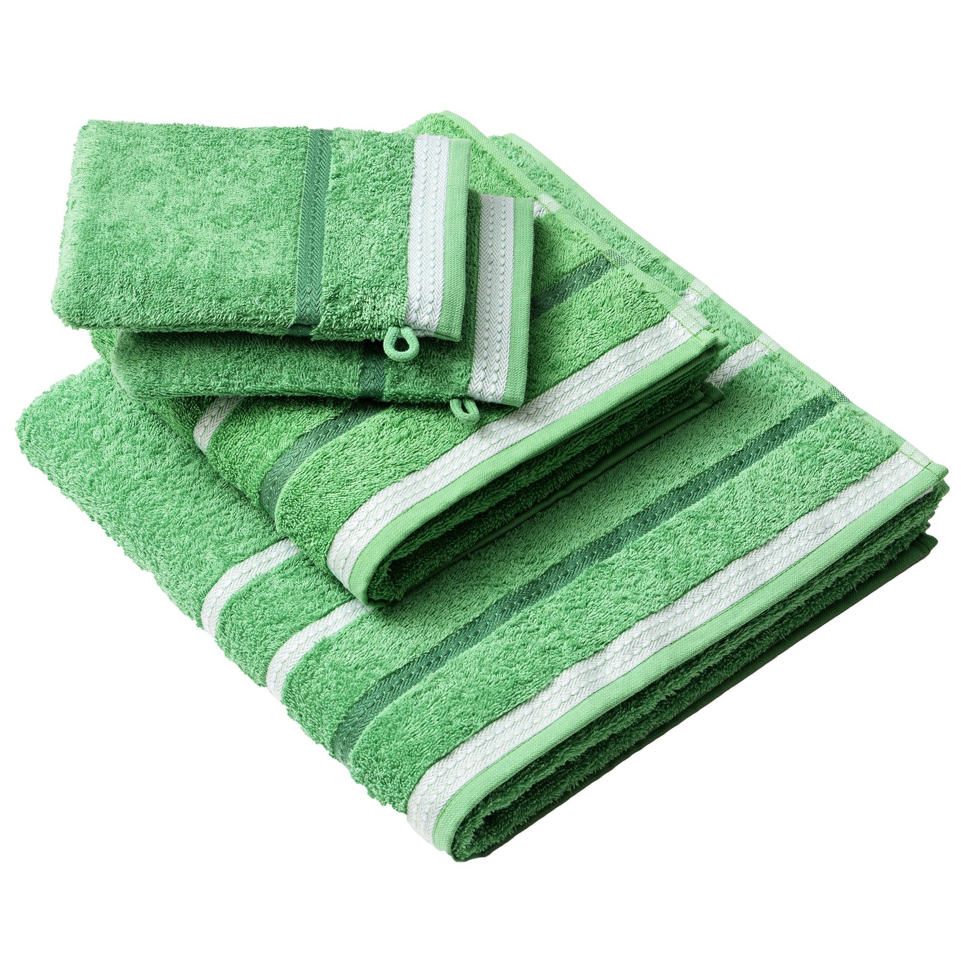 Set 4pc Toalla De Baño (1pc Toalla 50x90 + 1pc Toalla 70x140 Cm + 2pc Guantes De Ducha 15x21cm) 100% Algodón 450gsm Verde Rainbow_1