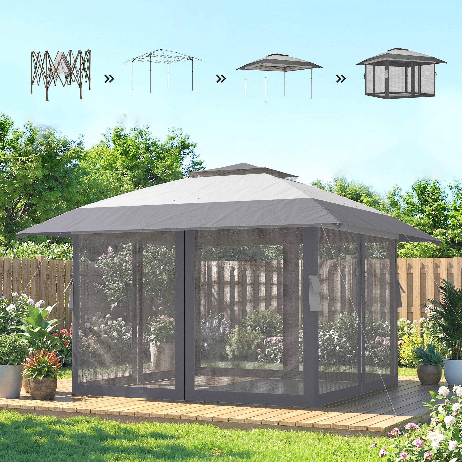 Outsunny Carpa Plegable 4x4 M Con Doble Techo Altura Ajustable 4 Laterales Gris_3