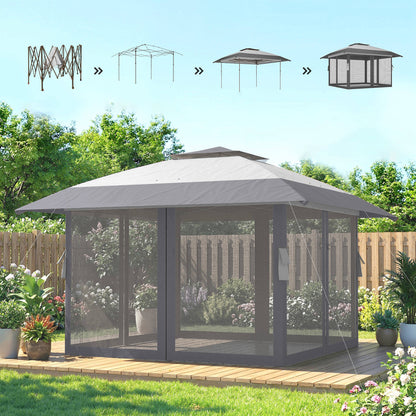 Outsunny Carpa Plegable 4x4 M Con Doble Techo Altura Ajustable 4 Laterales Gris_3