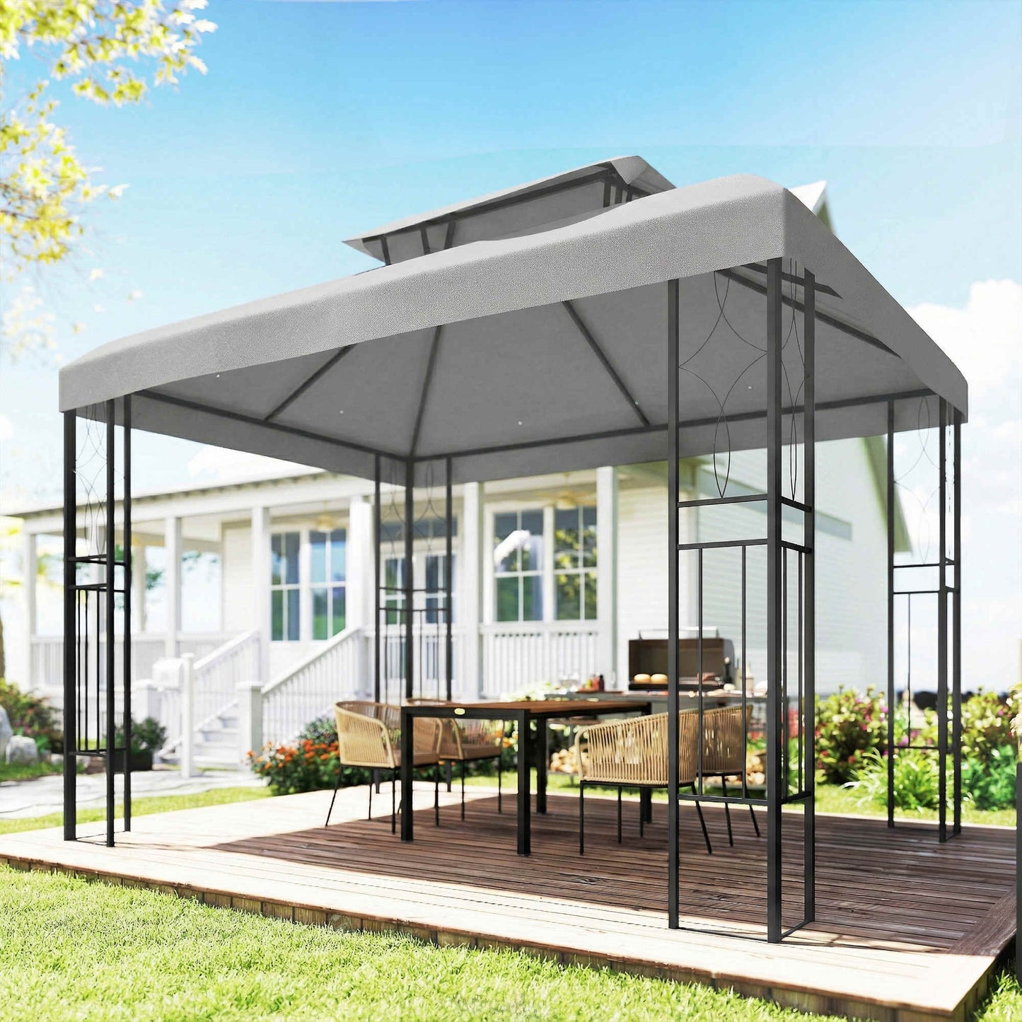 Outsunny Techo De Repuesto Para Cenador 4x3 M Con Techo Doble Anti-uv Gris Claro_3