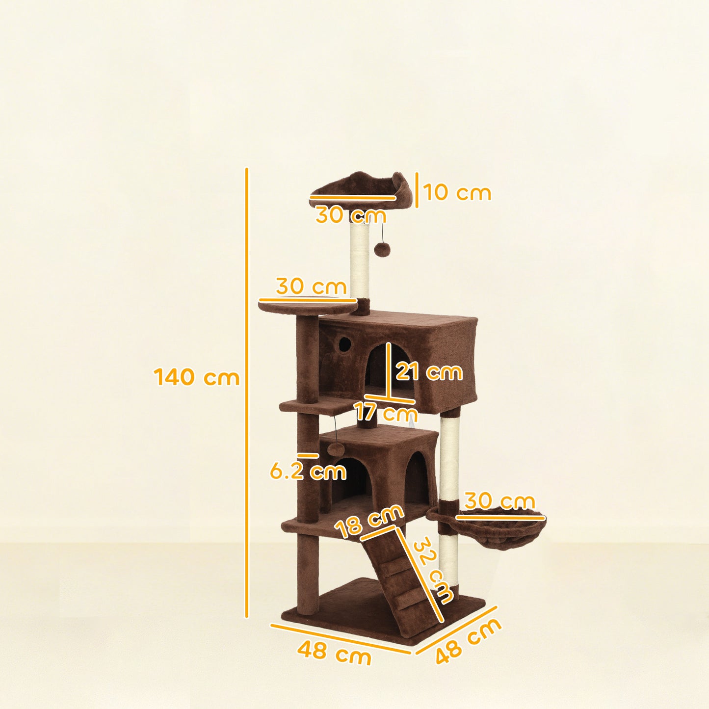 Pawhut Árbol Rascador Para Gatos 140 Cm Con Múltiples Plataformas Marrón_2