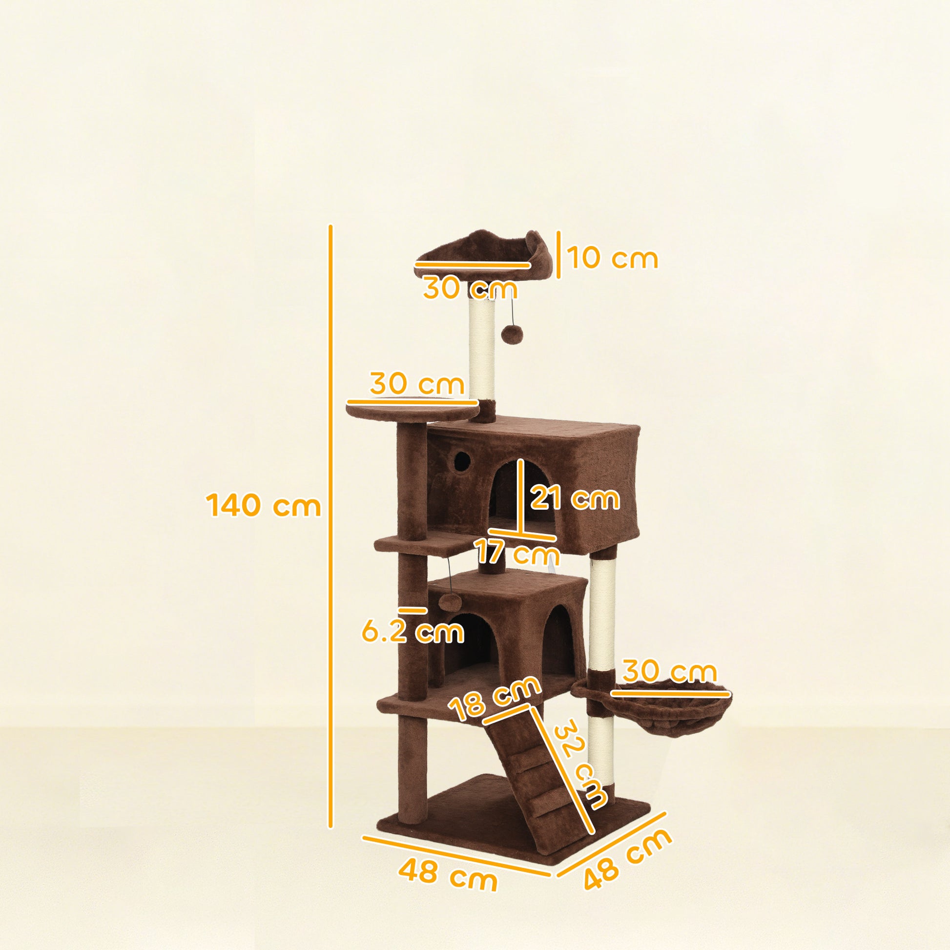 Pawhut Árbol Rascador Para Gatos 140 Cm Con Múltiples Plataformas Marrón_2