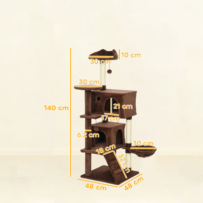 Pawhut Árbol Rascador Para Gatos 140 Cm Con Múltiples Plataformas Marrón_2