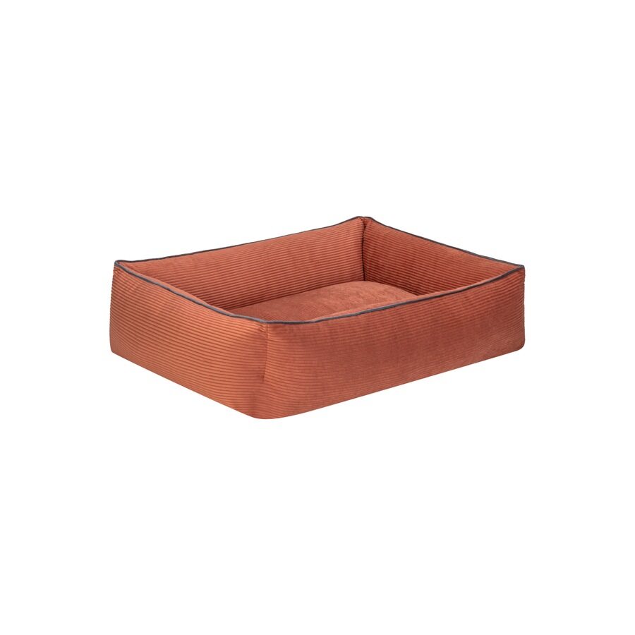 Cama Rectangular De Pana Para Perro Modelo Wuapu Alins 90x75cm Color Canela Con Detalle Gris_1
