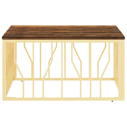 Mesa De Centro Acero Inoxidable Madera Maciza Reciclada Dorada_1