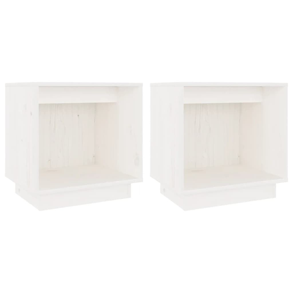 Mesitas De Noche 2 Uds Madera Maciza De Pino Blanco 40x30x40 Cm_0