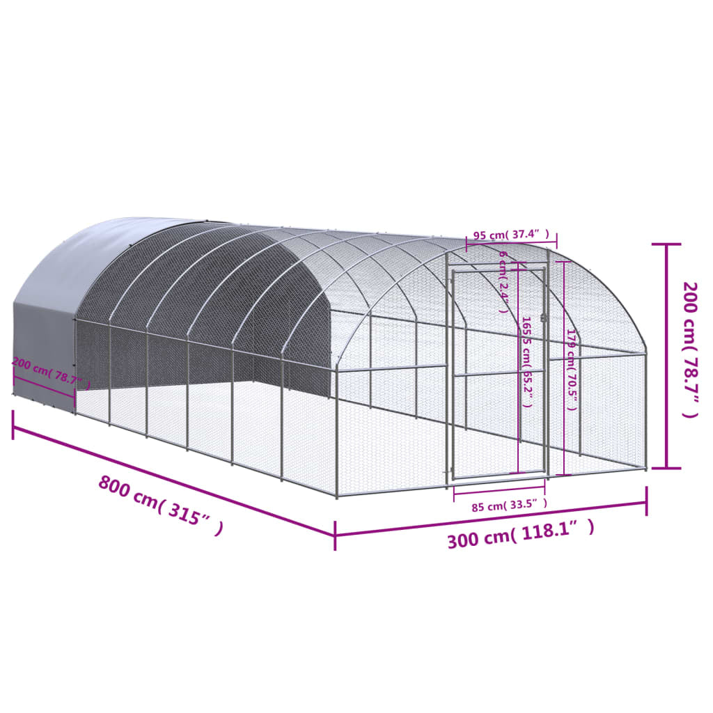Vidaxl Gallinero De Exterior De Acero Galvanizado 3x8x2 M_2