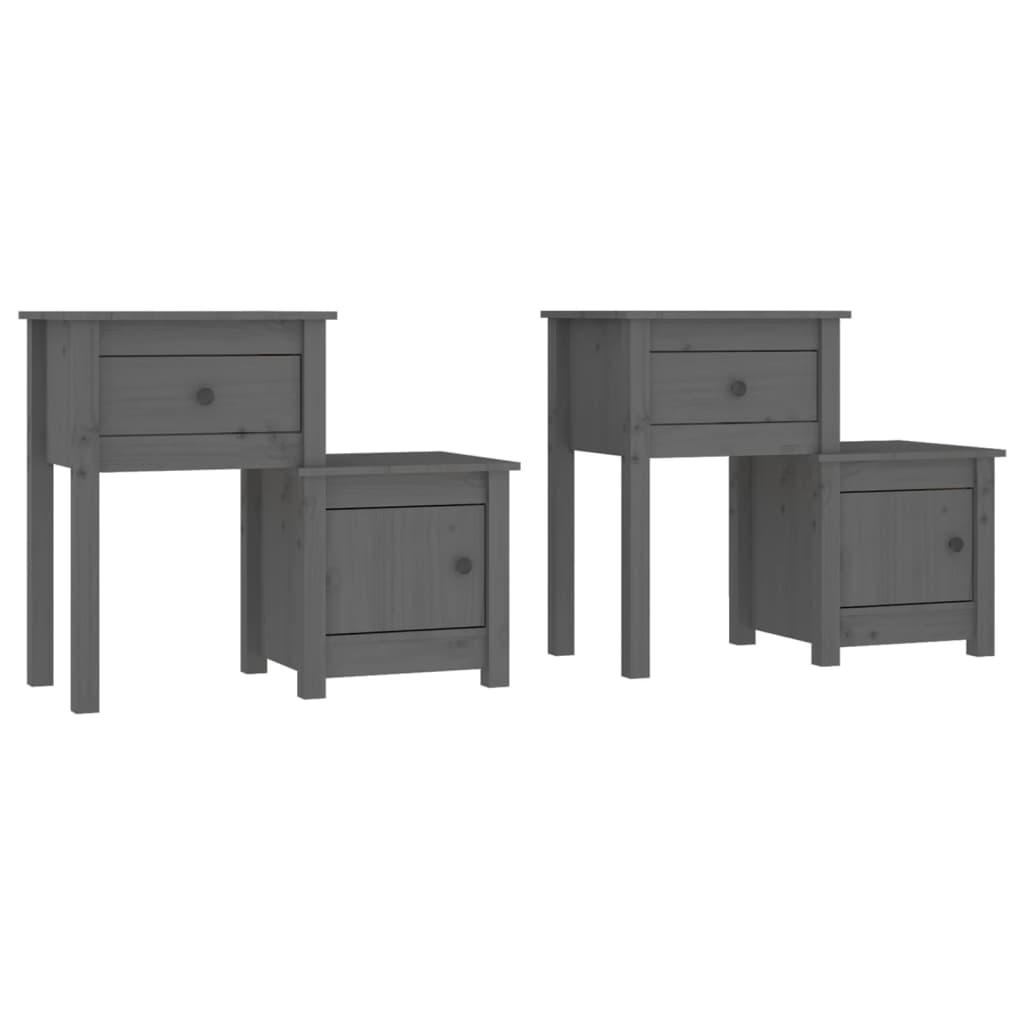 Mesitas De Noche 2 Uds Madera De Pino Gris 79,5x38x65,5 Cm_0