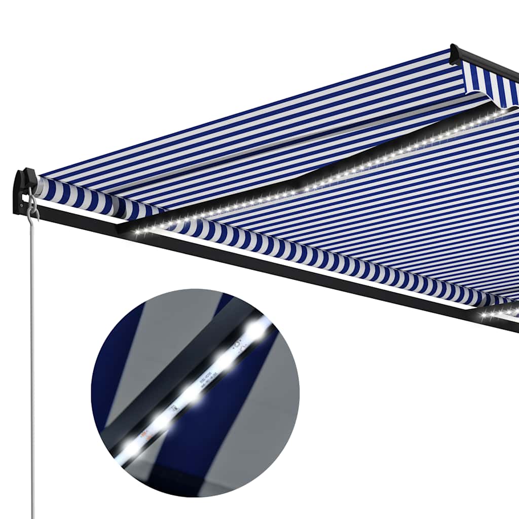 Toldo Retráctil Manual Con Led Azul Y Blanco 300x250 Cm_4