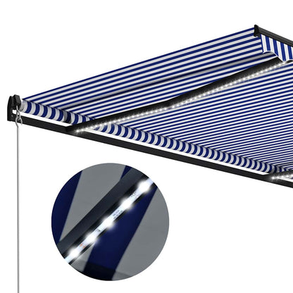 Toldo Retráctil Manual Con Led Azul Y Blanco 300x250 Cm_4