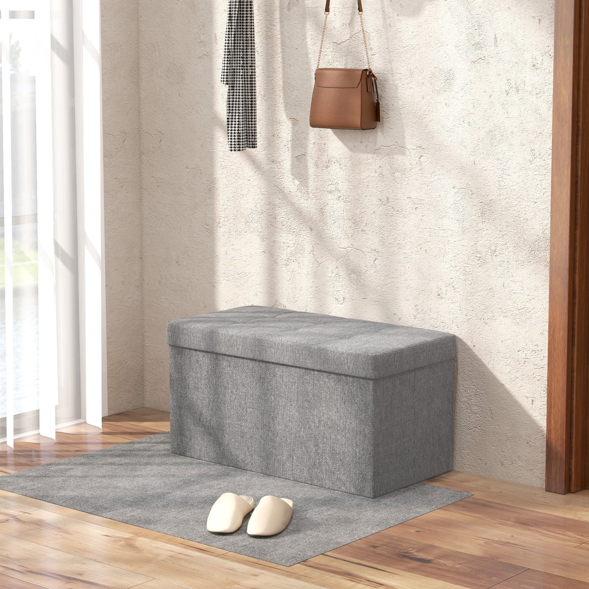 Homcom Baúl De Almacenaje Para Dormitorio 84l 76x38x38 Cm Gris Claro_5