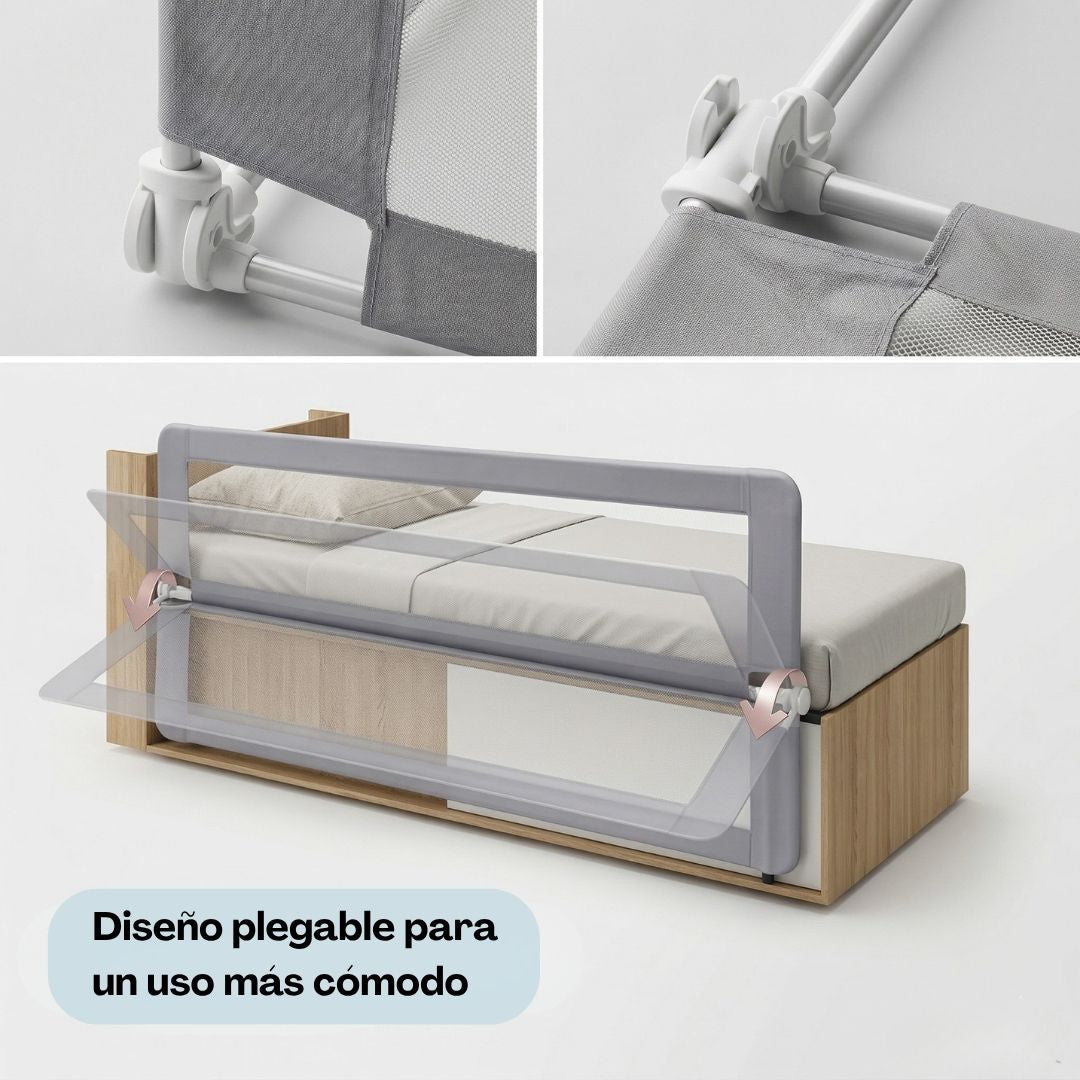 Barandilla De Cama Infantil 110 Cm – Altura Ajustable, Sistema Abatible, Malla Transpirable, Seguridad Anticaídas Bathby_1
