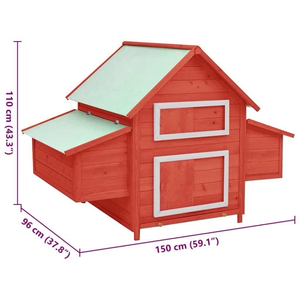 Vidaxl Gallinero Madera Maciza De Abeto Rojo Y Blanco 150x96x110 Cm_2