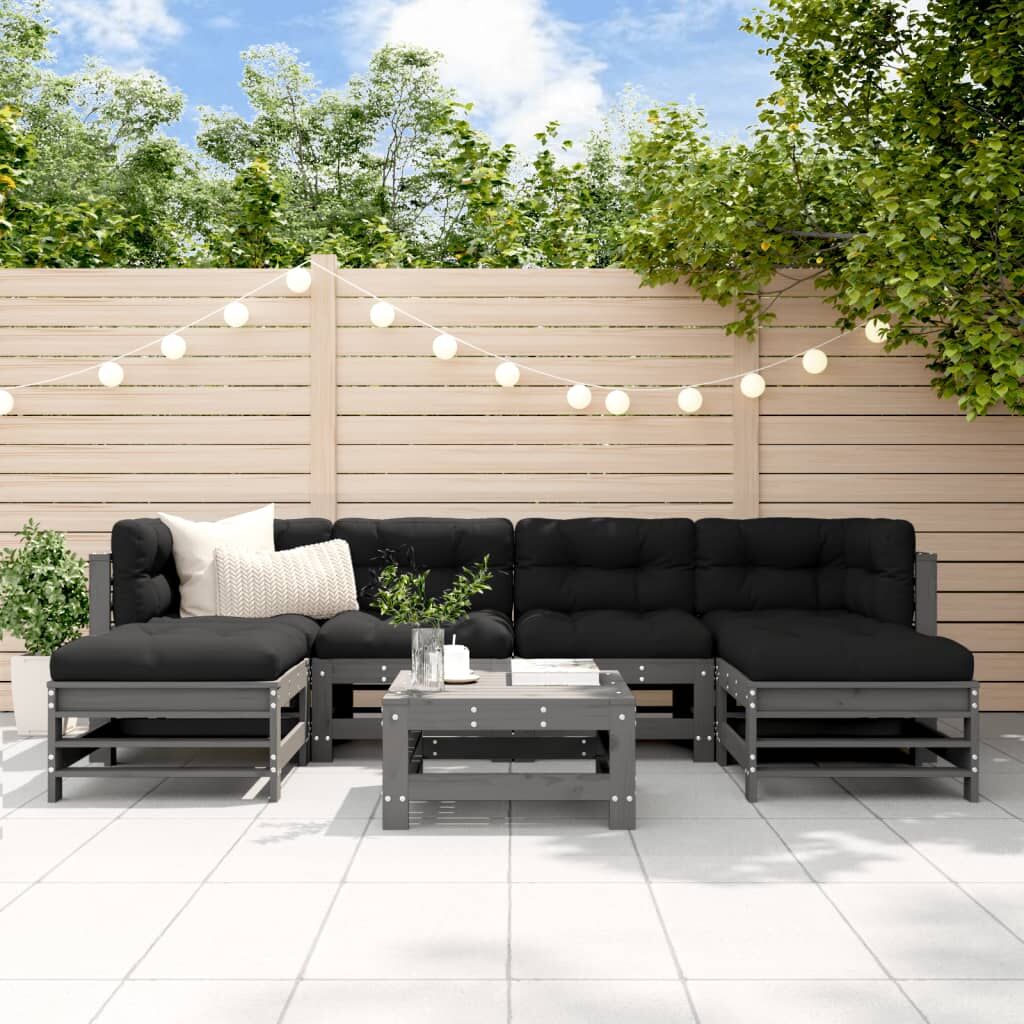Vidaxl Juego De Muebles De Jardín 7 Piezas Madera Maciza De Pino Gris_1