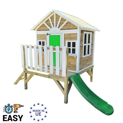 Casita Infantil De Madera Por Paneles Masgames Visby Elevada 60 Cm Verde._0