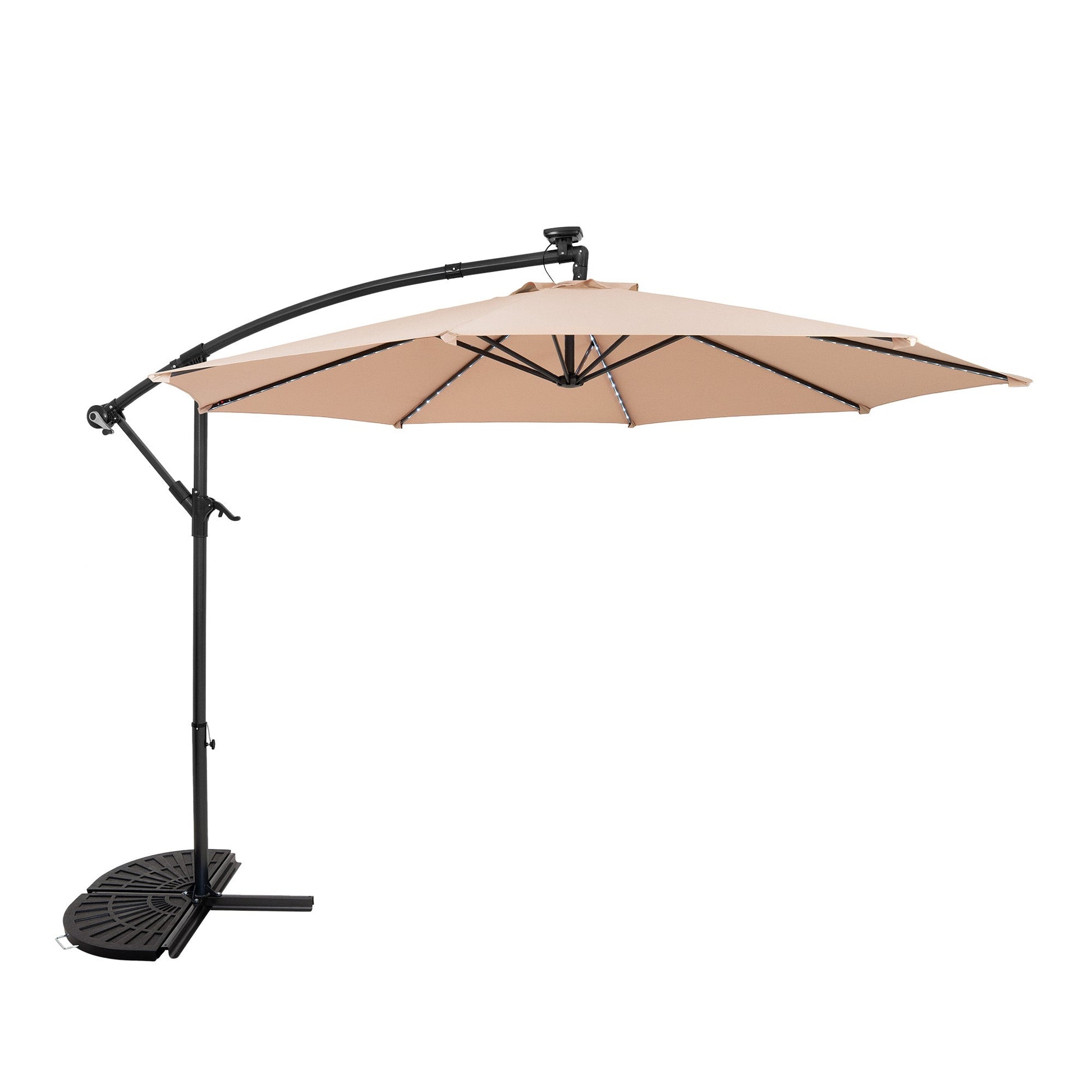 Parasol Excéntrico Led De 3 M Con Base De Medio Abanico – Beige_0