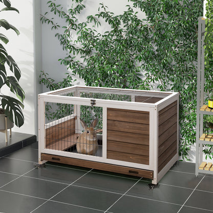 Pawhut Jaula Para Conejos De Madera 90x53x59cm Techo Abrible Rampa Bandeja_1