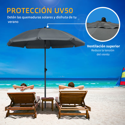 Outsunny Sombrilla De Playa Grande Ø180 Cm Con Ángulo Ajustable Gris Oscuro_3