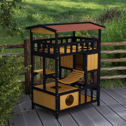 Pawhut Caseta Para Gatos De Madera 84x60x116 Cm Con Puente Colgante Natural_4