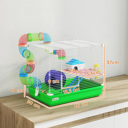 Pawhut Jaula Para Hámster Con Túnel Cuenco Bebedero Casita Rampa Verde_2