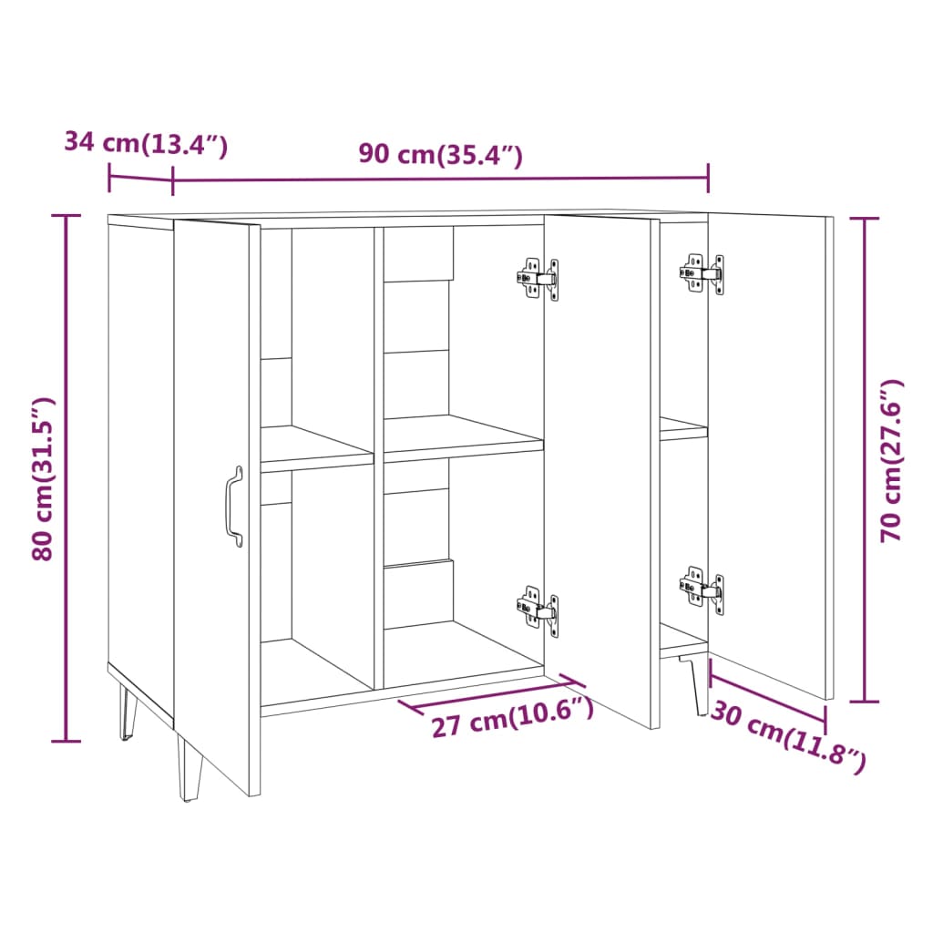 Aparador De Madera De Ingeniería Gris Hormigón 90x34x80 Cm / Vetonek_4