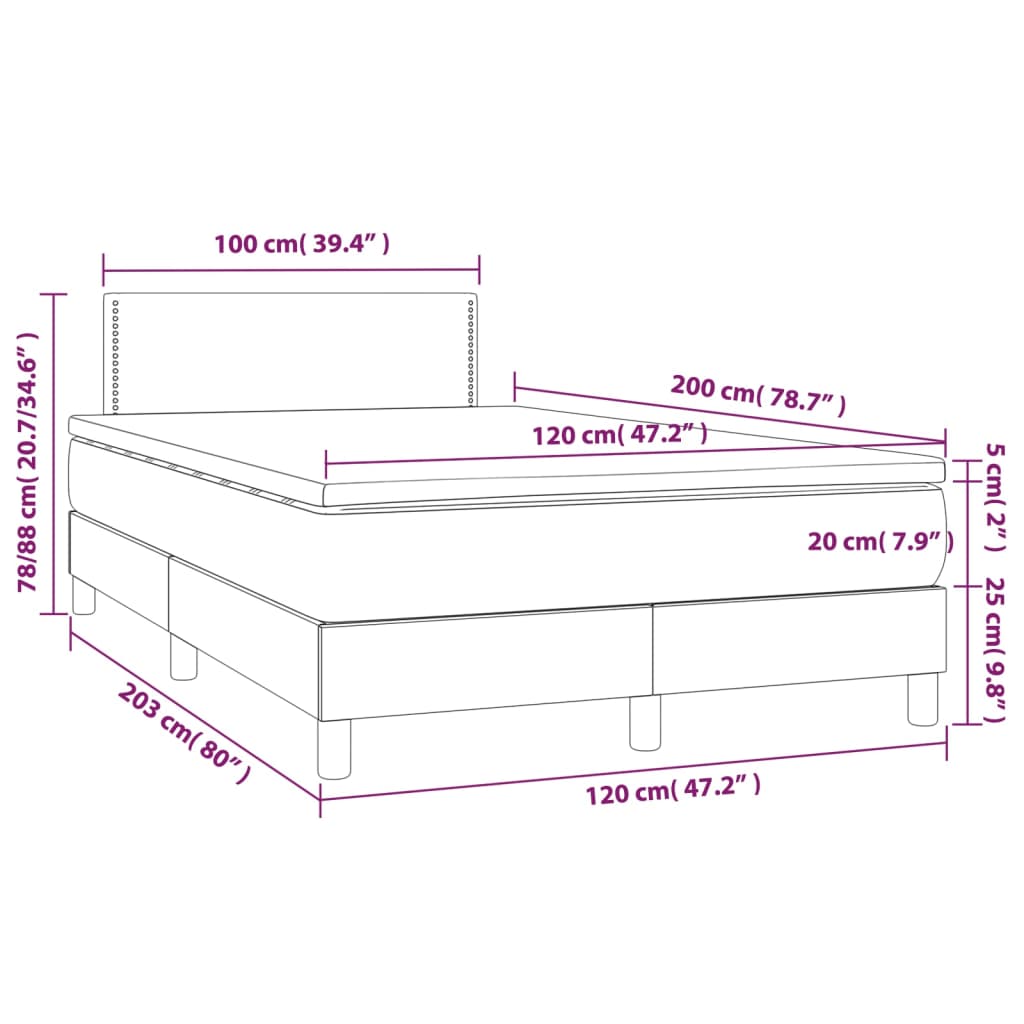 Cama Box Spring Con Colchón Y Led Tela Gris Oscuro 120x200 Cm / Vetonek_2