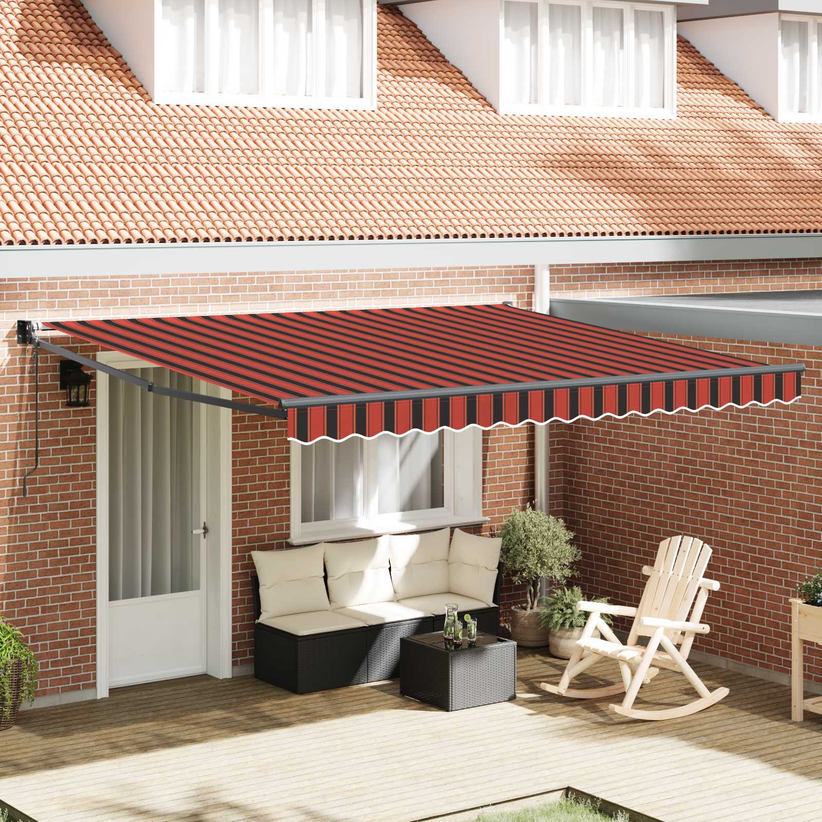 Toldo Retráctil Naranja Y Marrón 350 X 250 Cm Poliéster_1