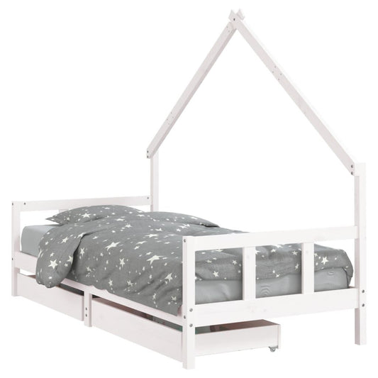 Vidaxl Estructura Cama Niños Con Cajones Madera Pino Blanco 90x200 Cm_0