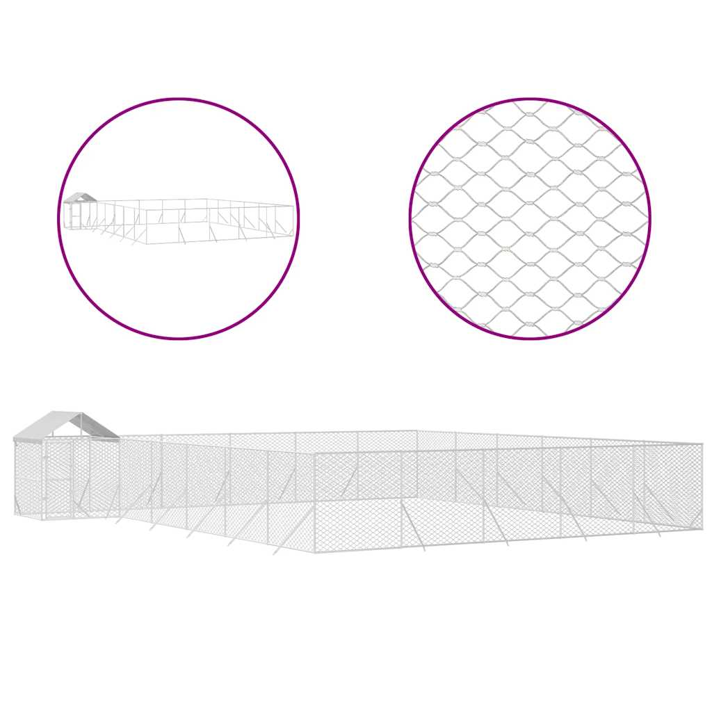 Perrera Exterior Con Toldo Acero Galvanizado Plata 12x12x2,5 M_0