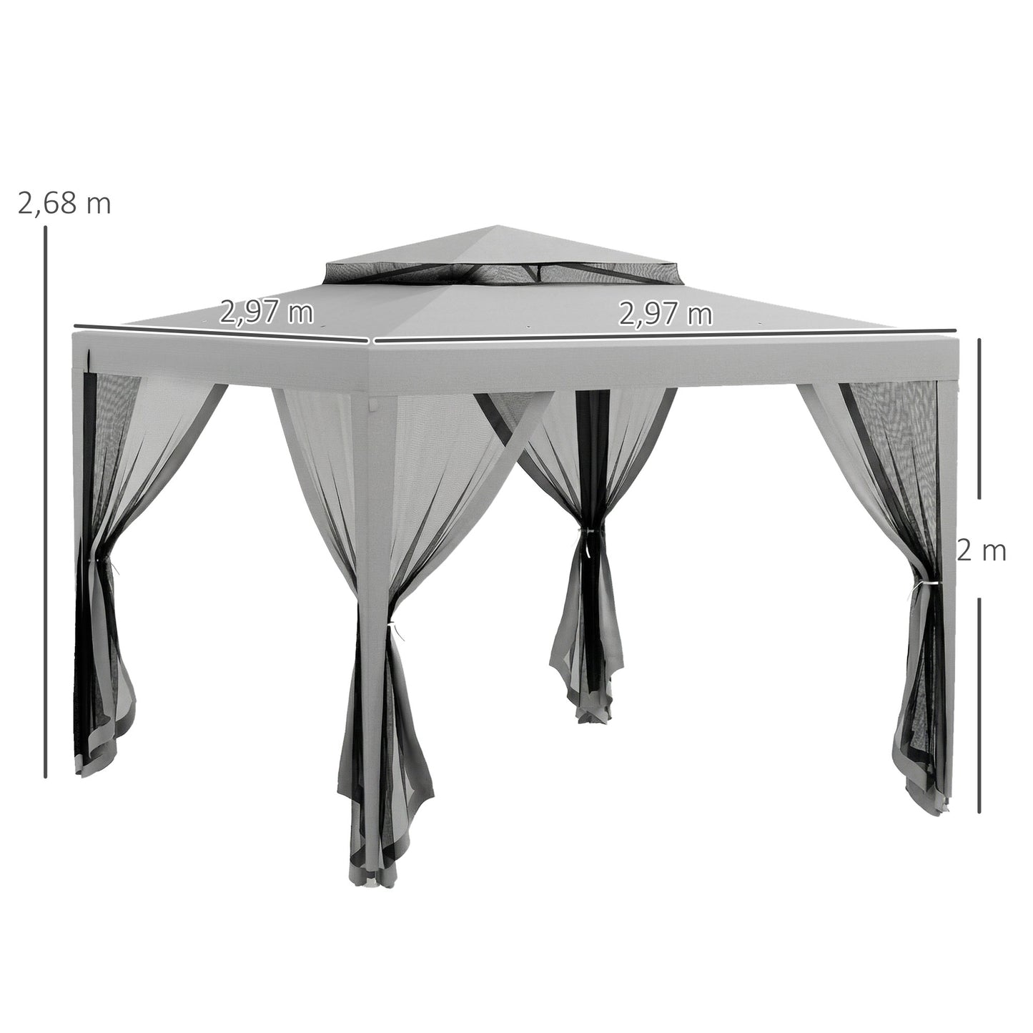 Outsunny Carpa De Jardín 3x3 M Con 4 Mosquiteras Laterales Techo Doble Gris_2