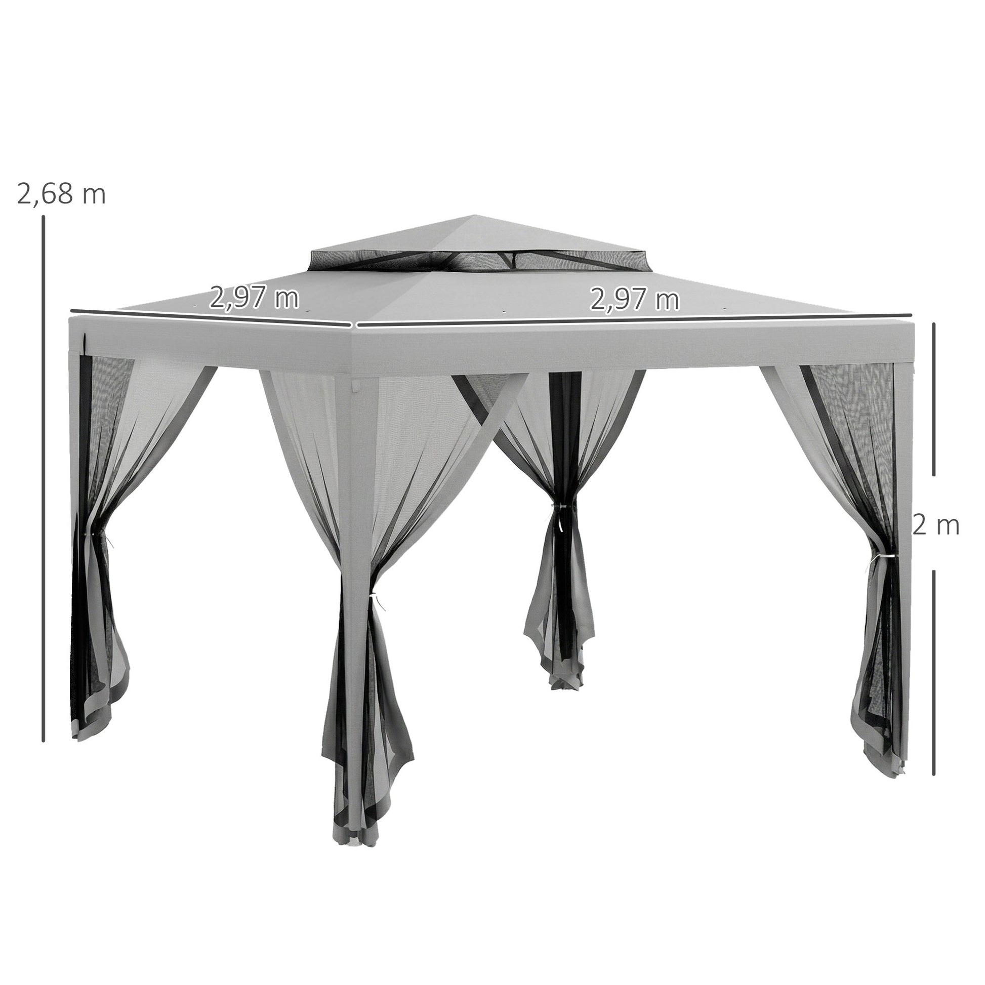 Outsunny Carpa De Jardín 3x3 M Con 4 Mosquiteras Laterales Techo Doble Gris_2