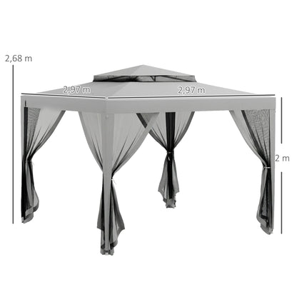 Outsunny Carpa De Jardín 3x3 M Con 4 Mosquiteras Laterales Techo Doble Gris_2