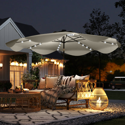 Outsunny Sombrilla De Jardín Ø292x254 Cm Con 32 Luces Led Solares Crema_1