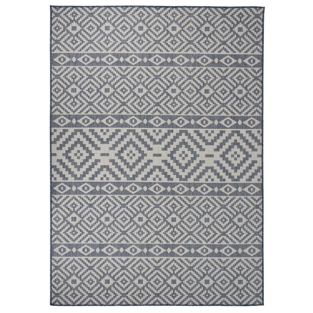 Alfombra De Exterior De Tejido Plano Rayas Azules 120x170 Cm_1