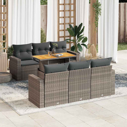 Set De Sofás De Jardín 7 Pzas Con Cojines Ratán Sintético Gris / Vetonek_5