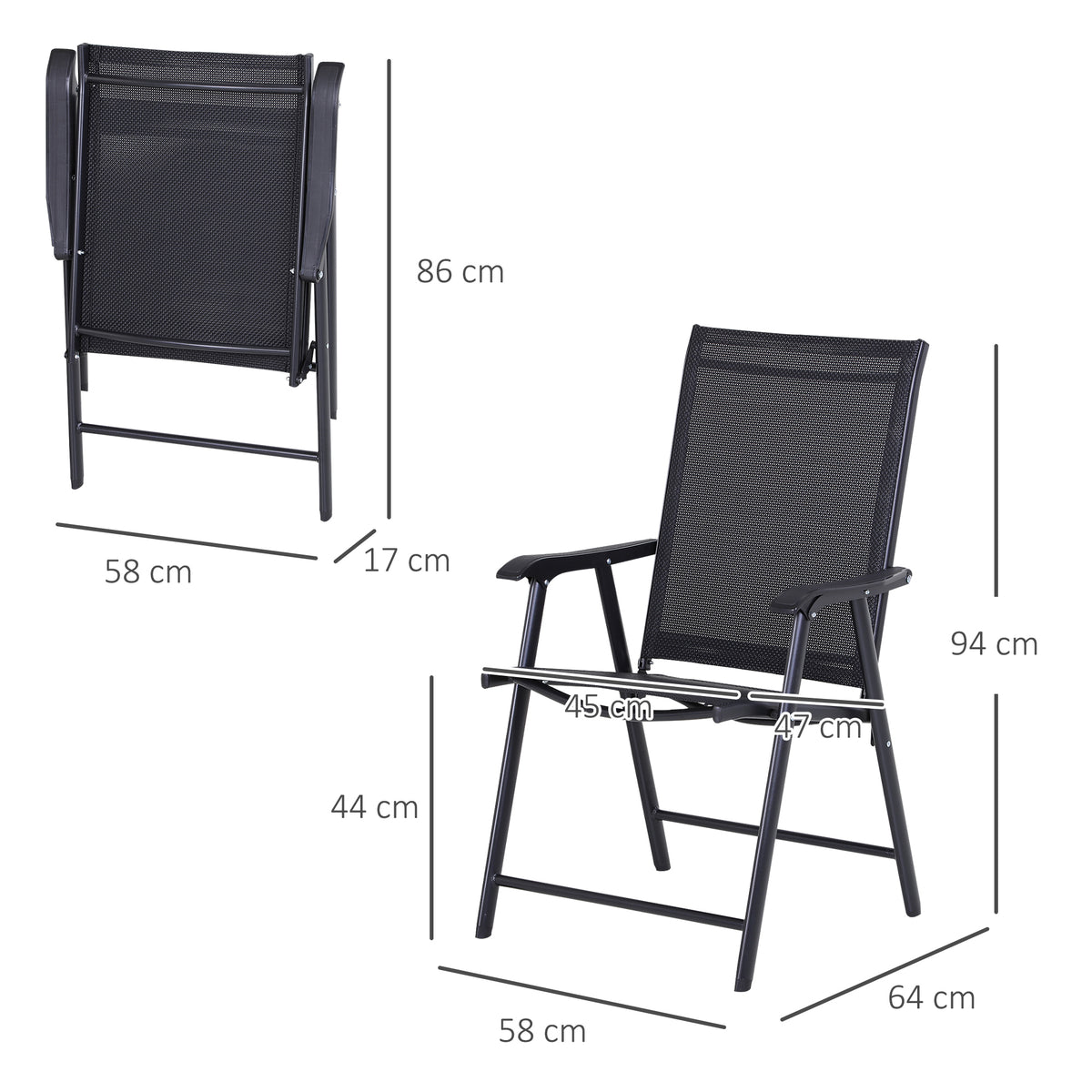 Conjunto De 2 Sillas Plegables Outsunny Negro 58x64x94 Cm_2