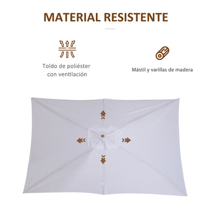 Outsunny Sombrilla Jardín 295x200cm Con Mástil De Madera Y Polea Blanco_5