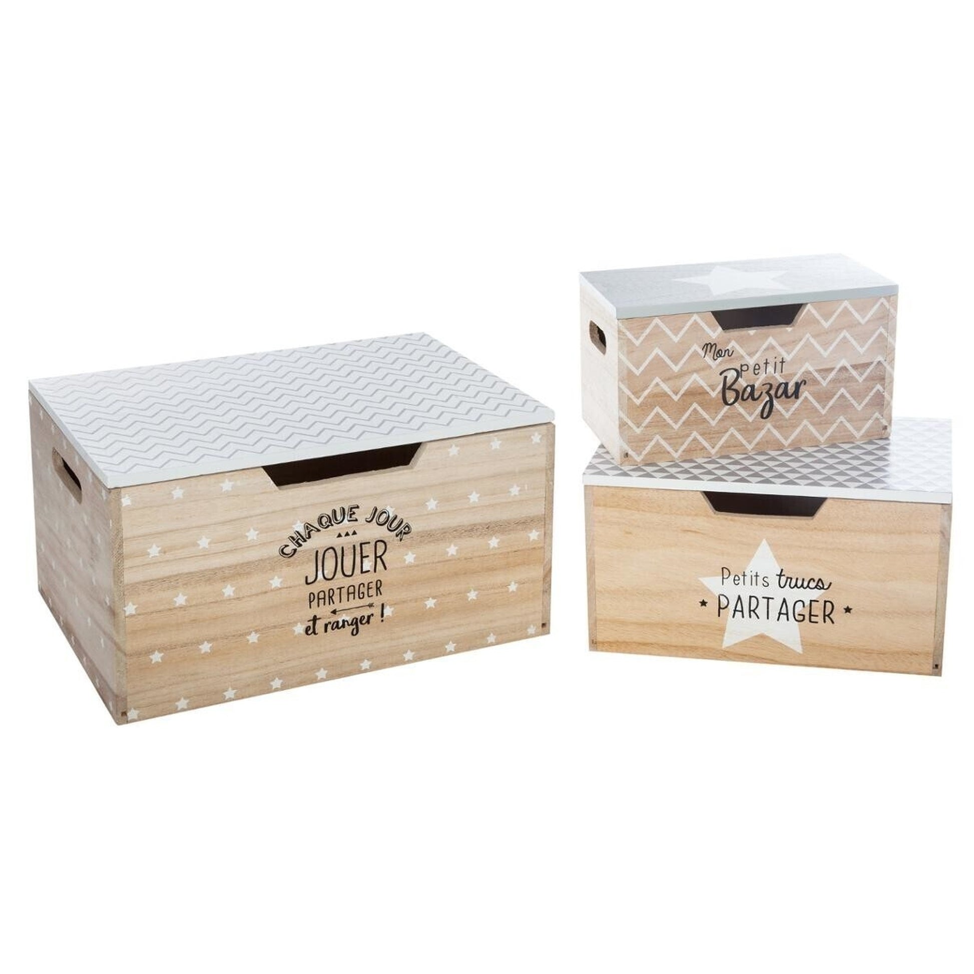 Conjunto De 3 Cajas De Almacenamiento De Madera_0