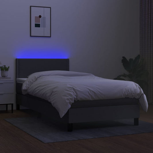 Cama Box Spring Colchón Y Luces Led Tela Gris Oscuro 80x200 Cm / Vetonek_0