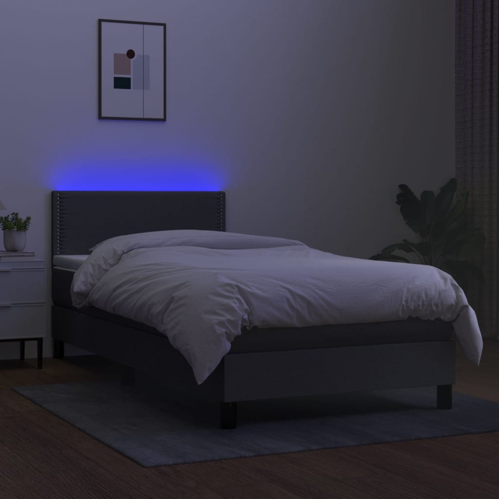Cama Box Spring Colchón Y Luces Led Tela Gris Oscuro 90x190 Cm / Vetonek_3
