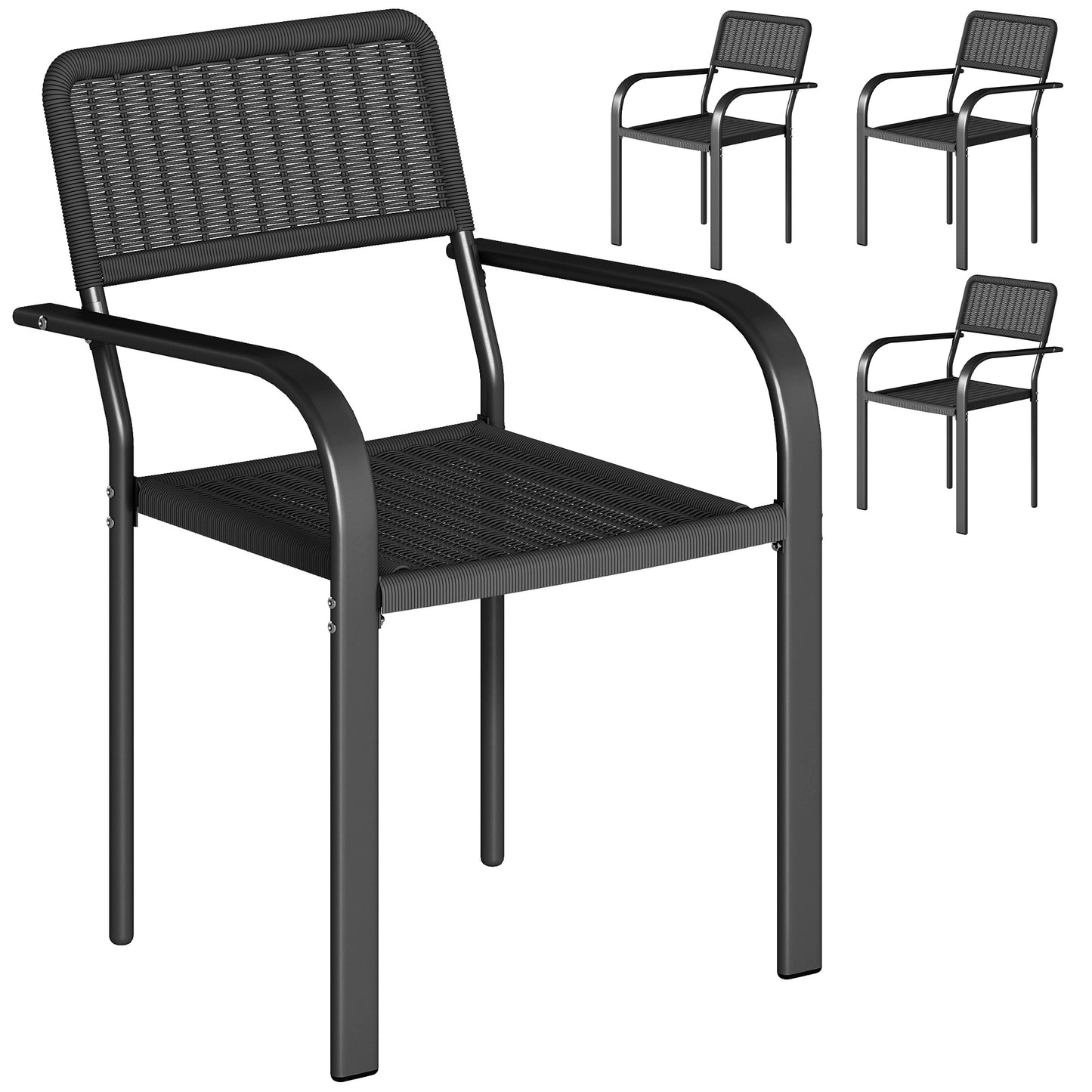 Outsunny Juego De 4 Sillas De Jardín Exterior Apilables 55x60x83 Cm Negro_0
