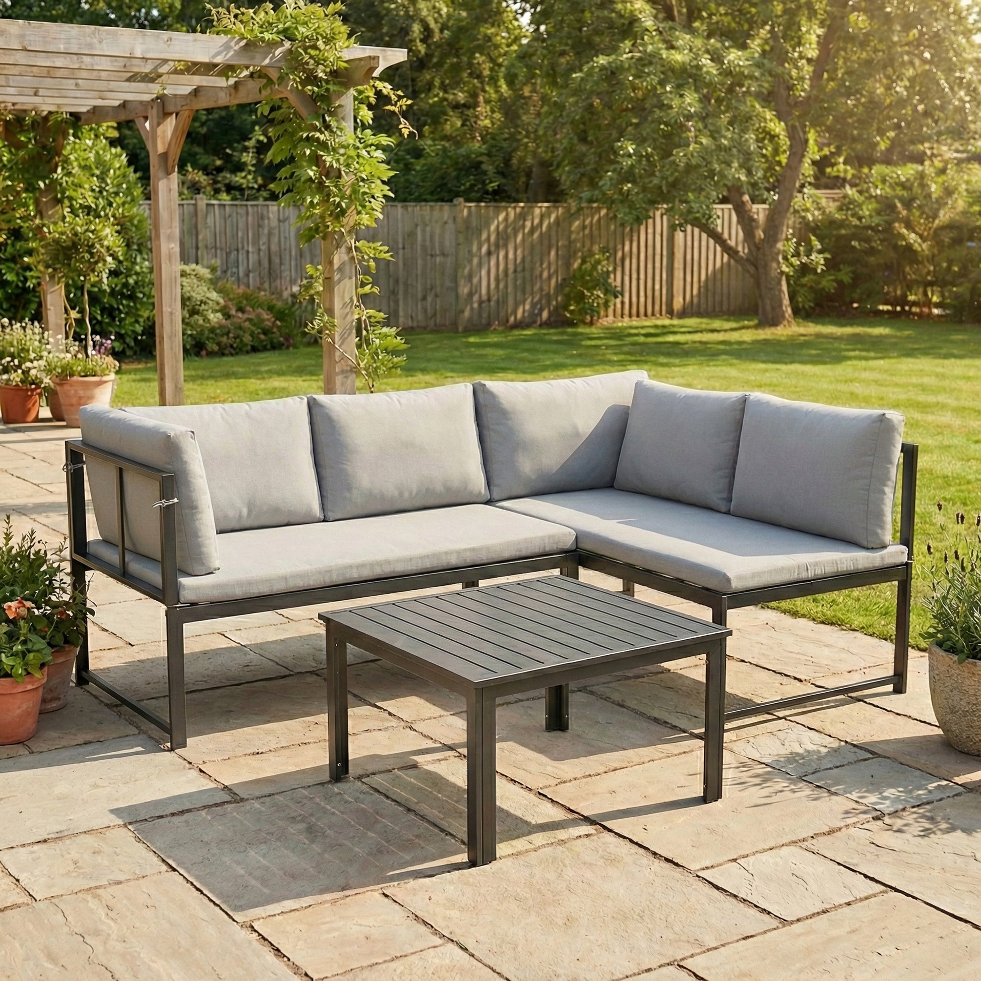 Outsunny Conjunto De Jardín Exterior De 3 Piezas En Forma De L Con Cojines Gris_1