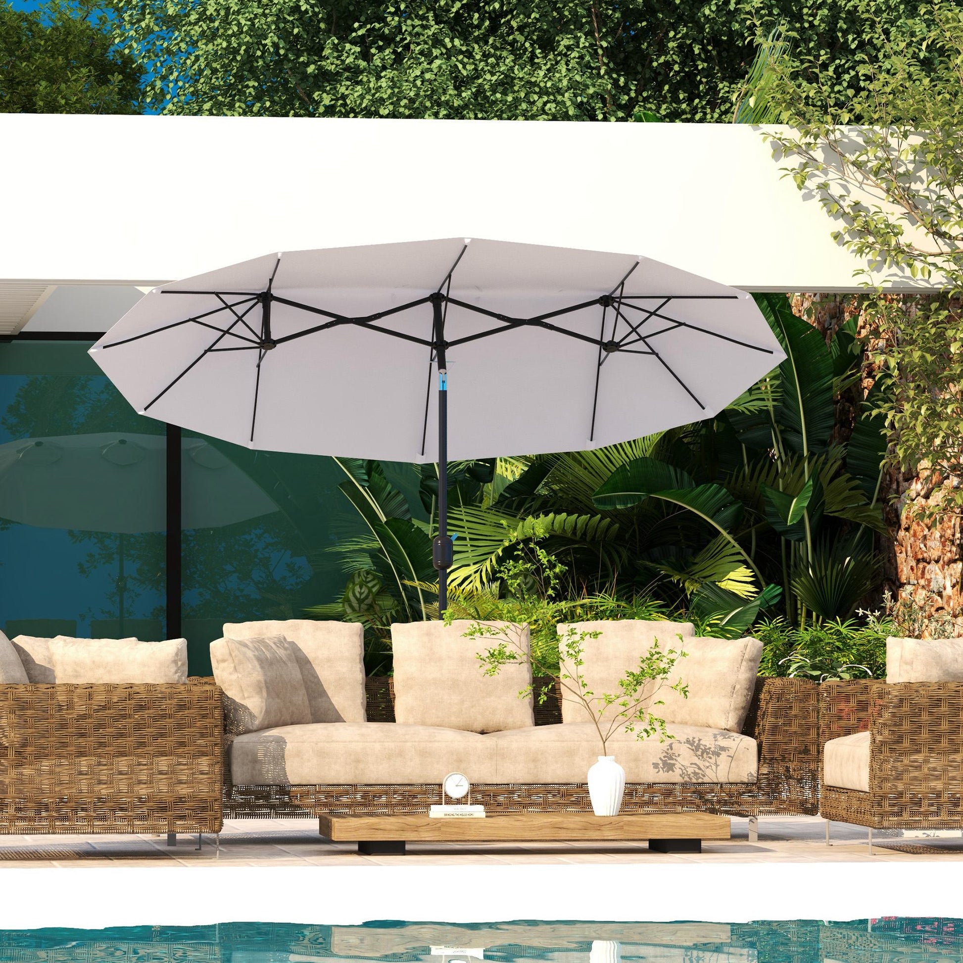 Outsunny Sombrilla Doble 295x152x222 Cm Con Inclinación De 45° Manivela Crema_3