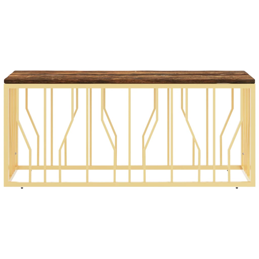 Mesa De Centro Acero Inoxidable Madera Maciza Reciclada Dorada_1