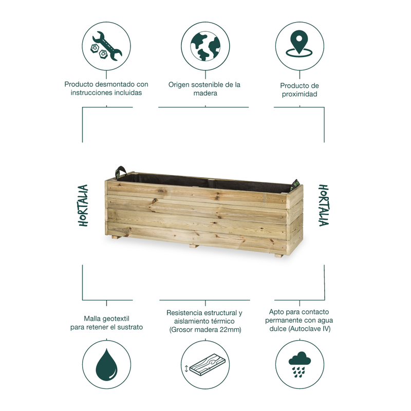 Jardinera De Madera Para Exterior 120x40x40 Cm Ghio Kd Hortalia_5