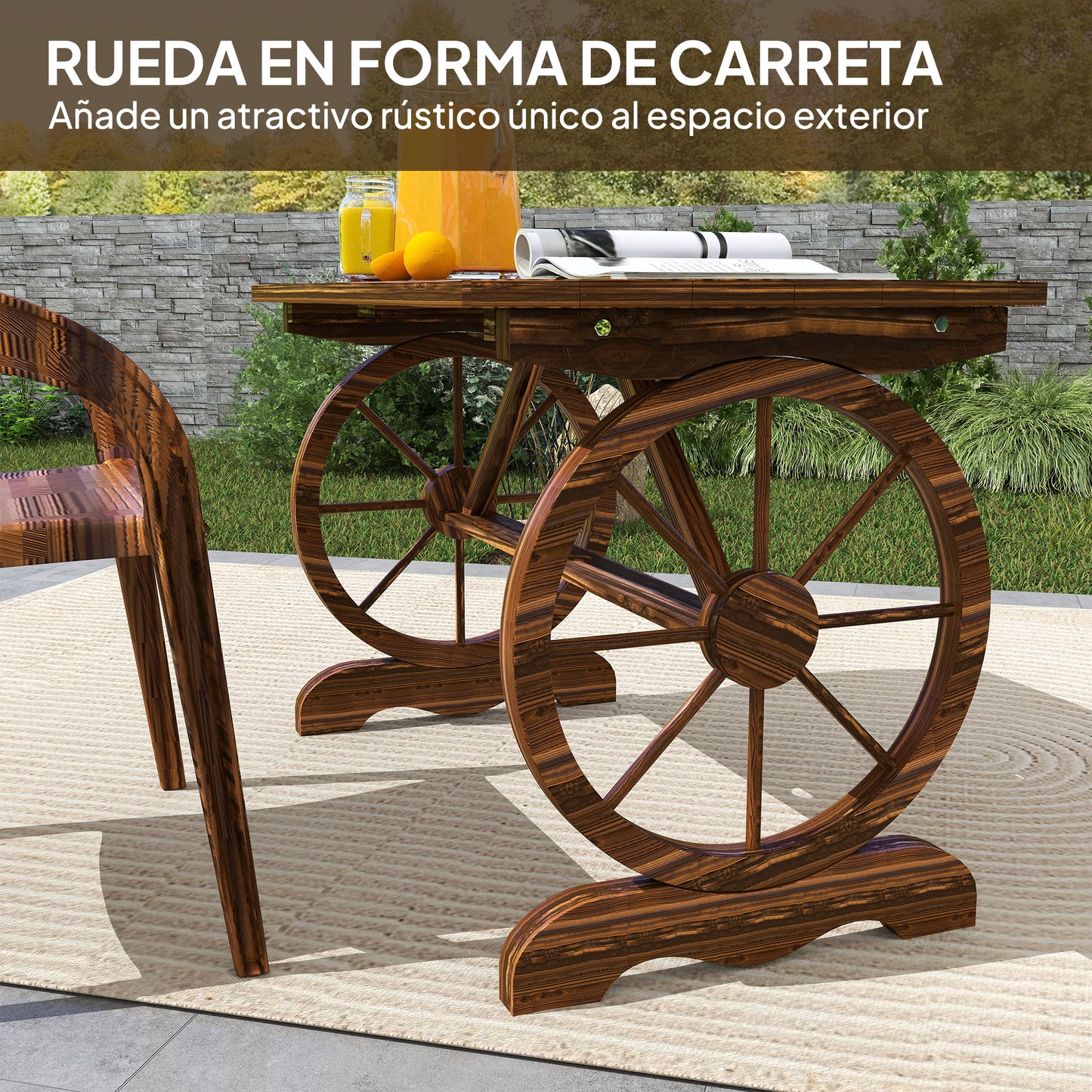 Outsunny Mesa De Jardín De Madera 120x63x70 Cm Con Patas En Forma De Rueda_3