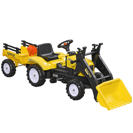 Homcom Tractor A Pedales Para Niños De 3 Años Con Remolque 167x41x52 Cm Amarillo_0