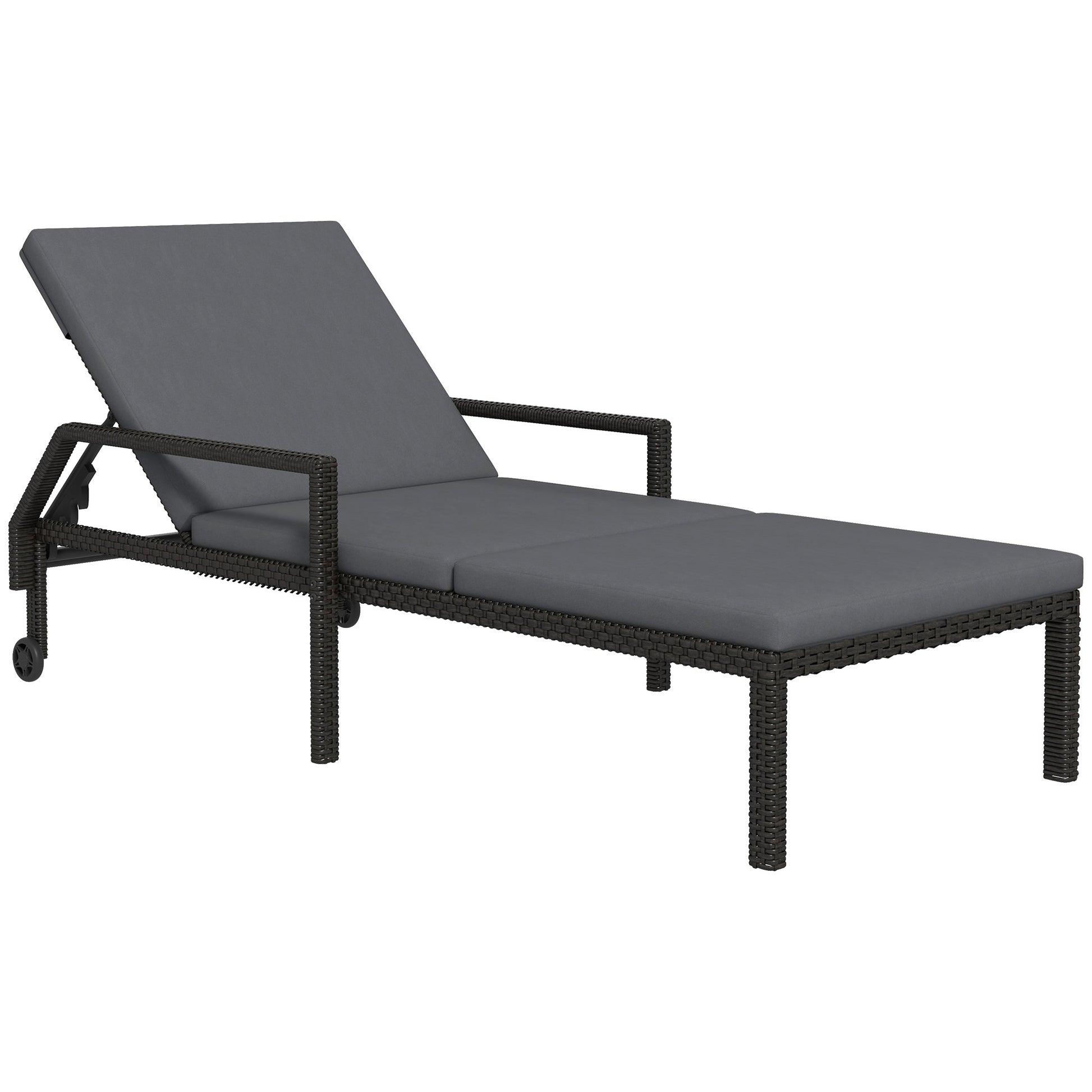 Outsunny Tumbona De Ratán Con Respaldo Ajustable 73x200x48cm Gris Oscuro Y Negro_0