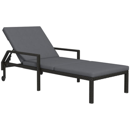 Outsunny Tumbona De Ratán Con Respaldo Ajustable 73x200x48cm Gris Oscuro Y Negro_0